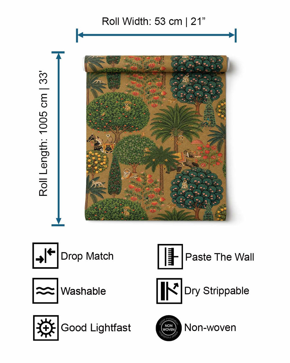 Antique Gold Lush Tropical Forest Wallpaper R10654