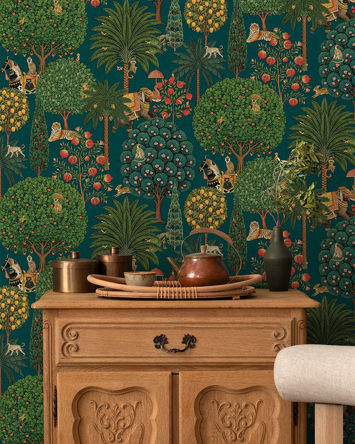 Teal Lush Tropical Forest Wallpaper R10655