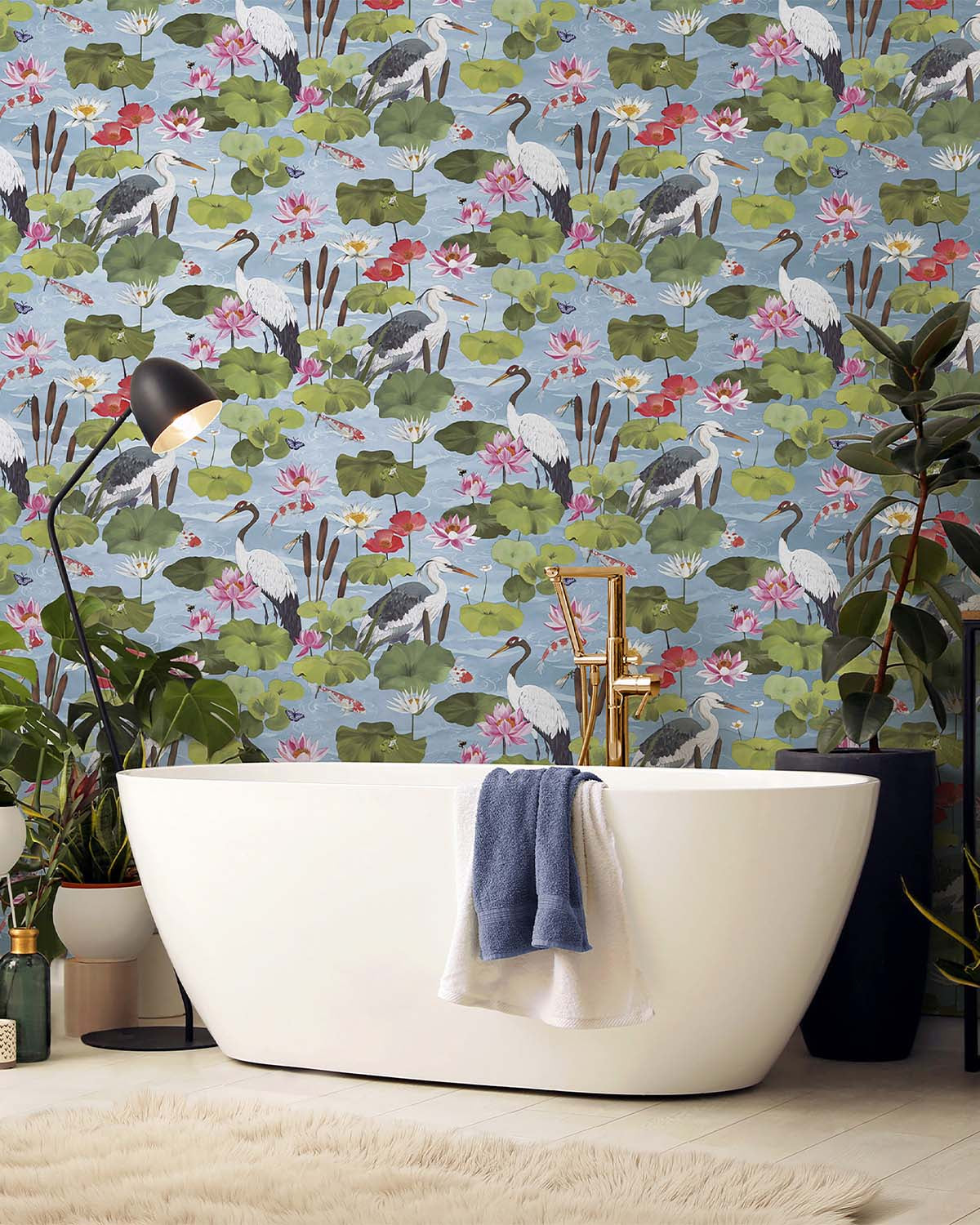Sky Blue Shimmering Koi Pond Wallpaper R10659