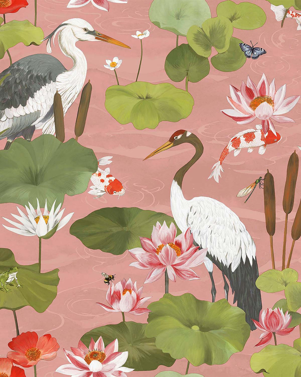 Blush Shimmering Koi Pond Wallpaper R10660