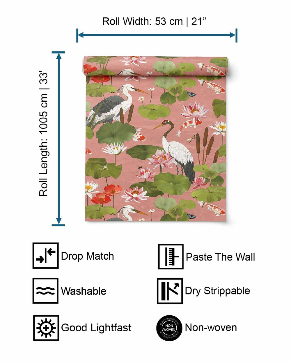 Blush Shimmering Koi Pond Wallpaper R10660