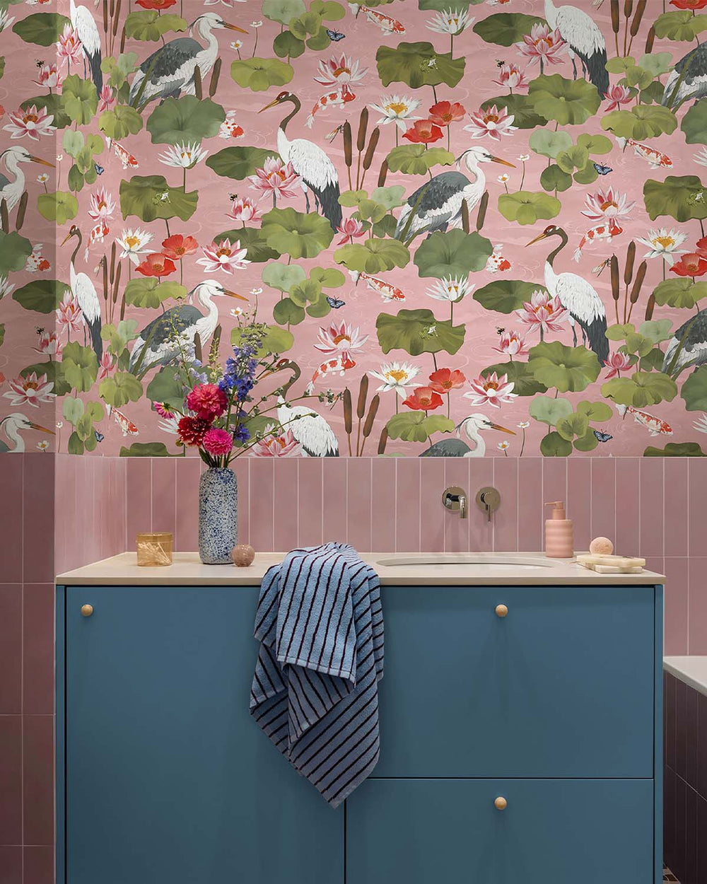 Blush Shimmering Koi Pond Wallpaper R10660