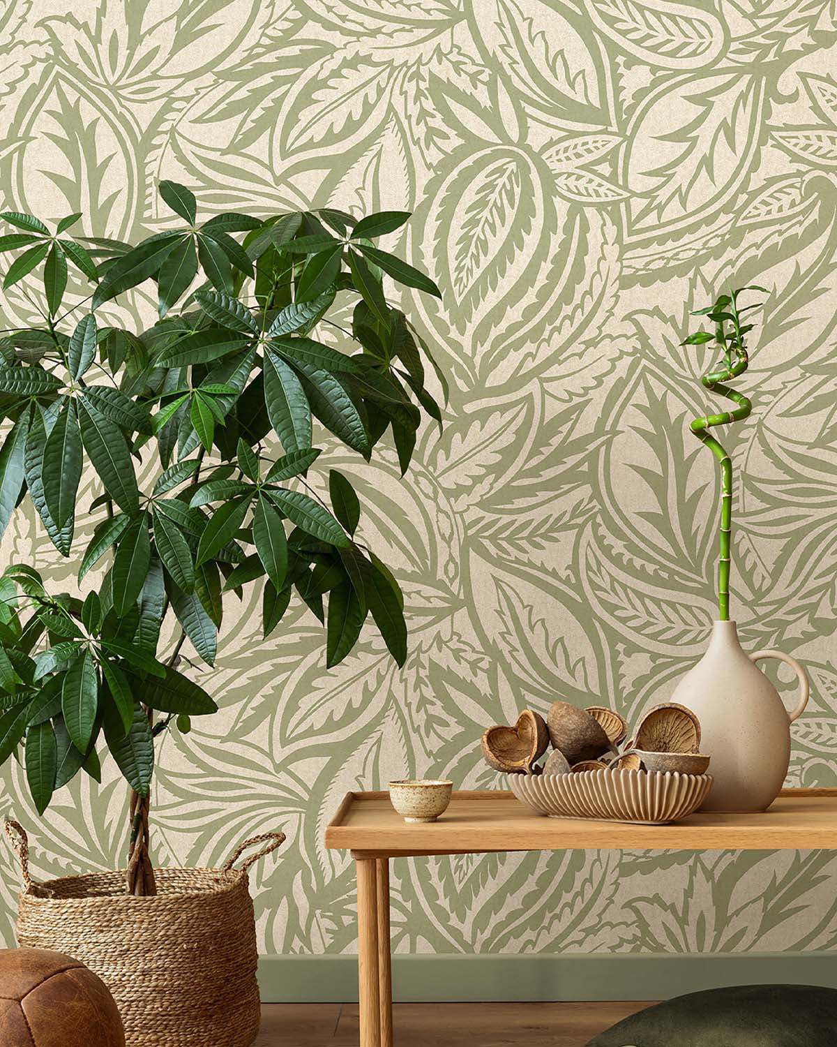Sage Paisley Leaves Wallpaper R10663