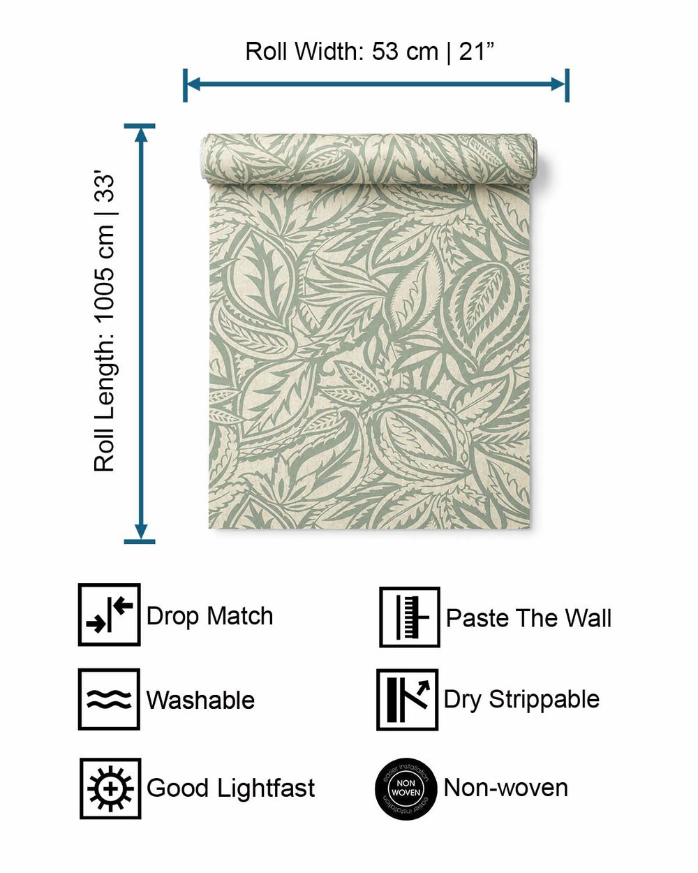 Light Teal Paisley Leaves Wallpaper R10665