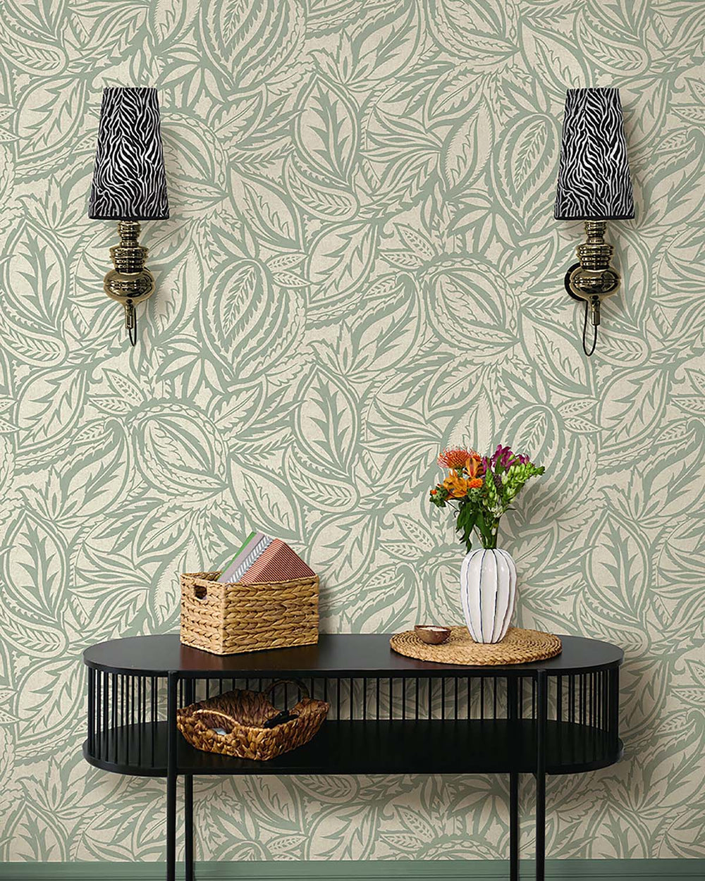 Light Teal Paisley Leaves Wallpaper R10665
