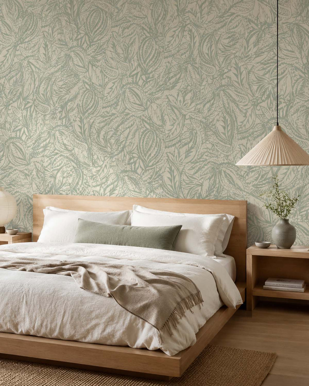 Light Teal Paisley Leaves Wallpaper R10665