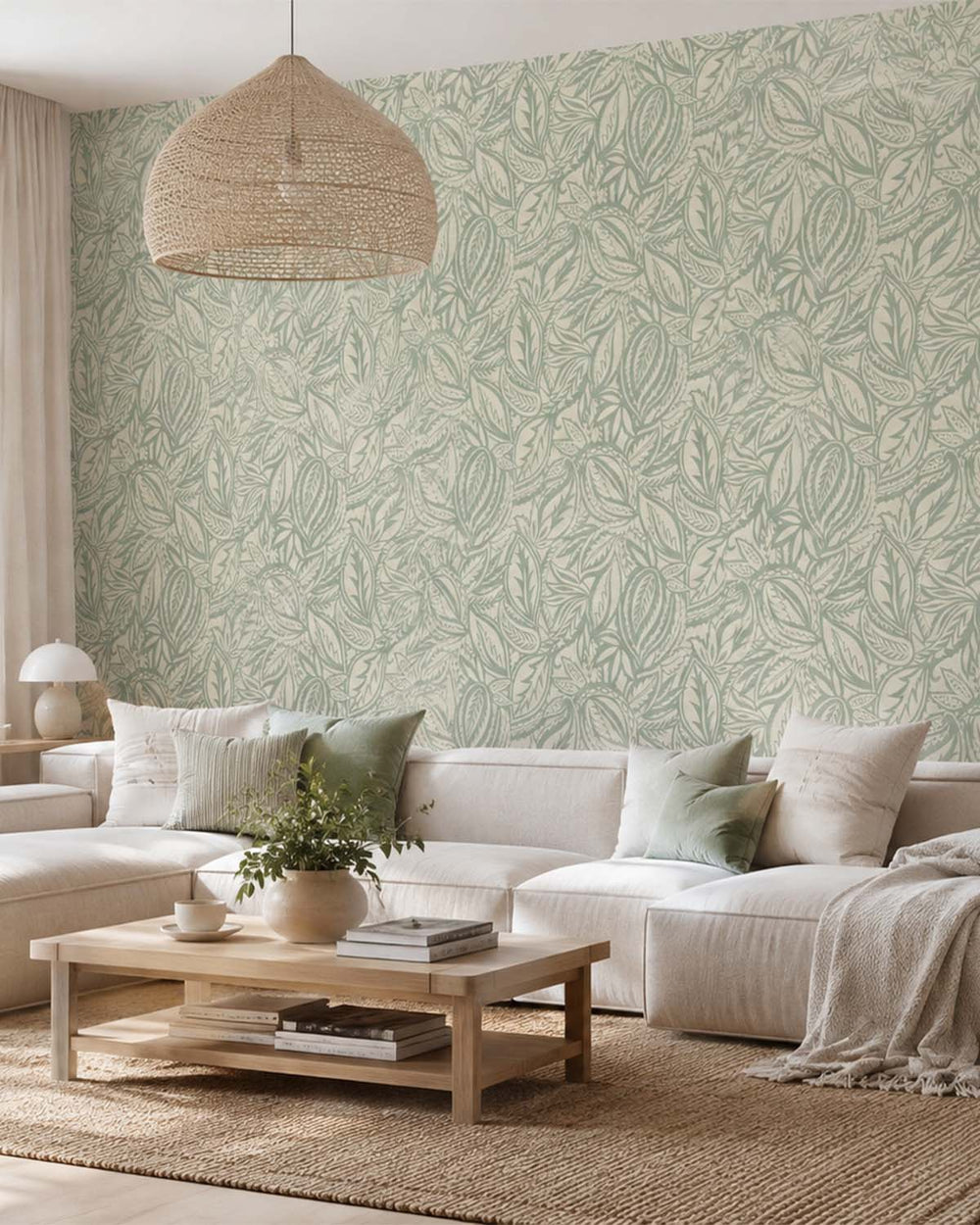 Light Teal Paisley Leaves Wallpaper R10665