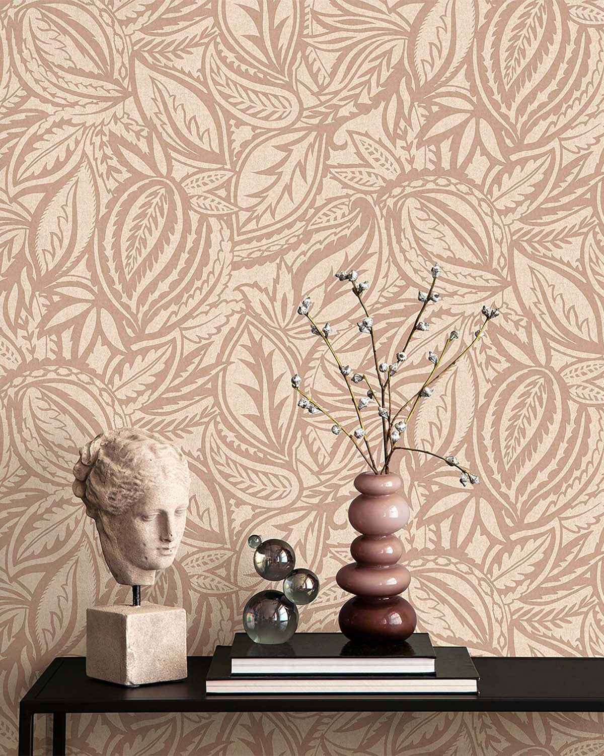 Blush Paisley Leaves Wallpaper R10666