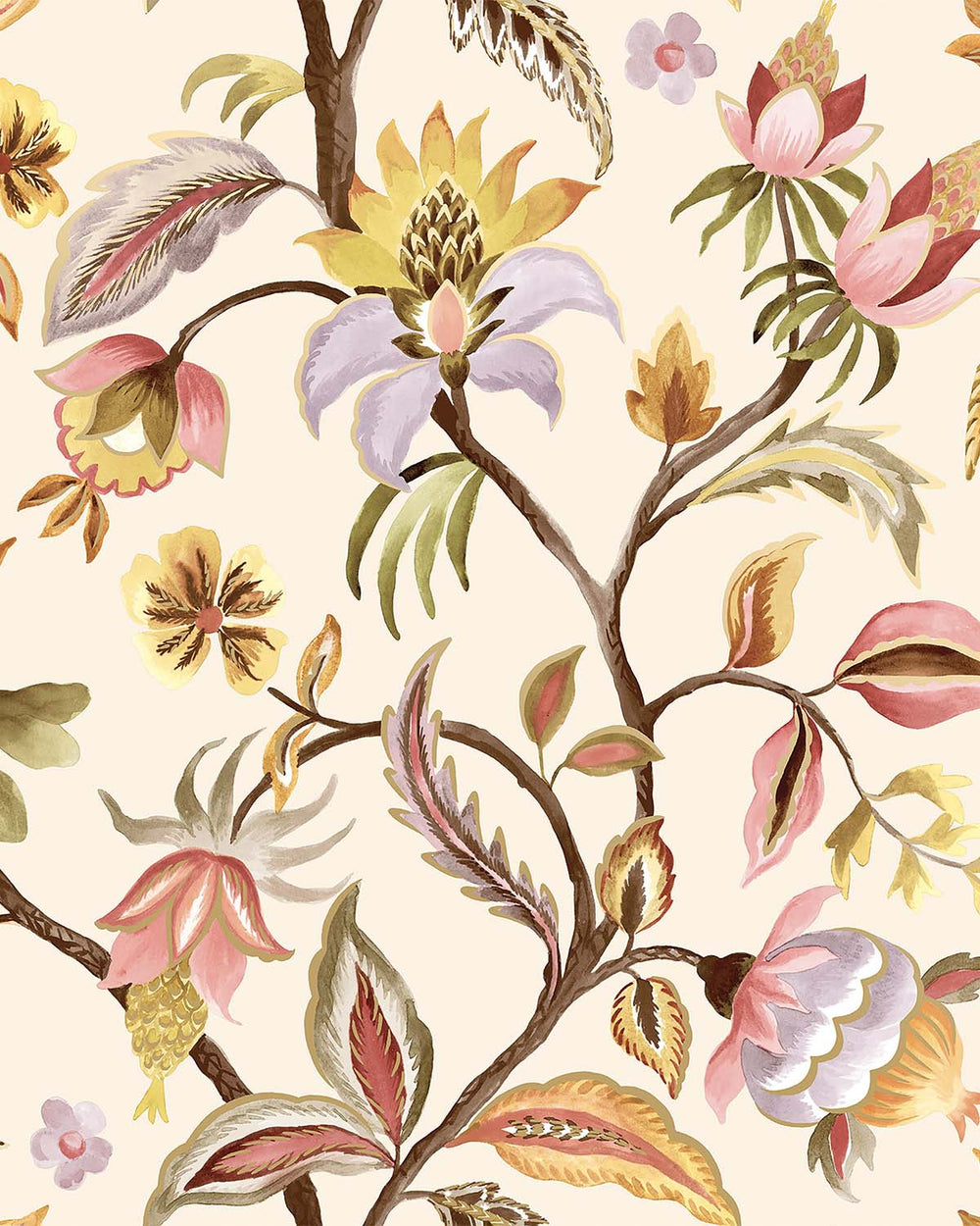 Cream - Blush Floral Jacobean Wallpaper R10676