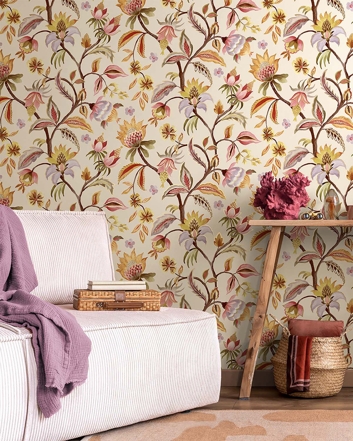 Cream - Blush Floral Jacobean Wallpaper R10676