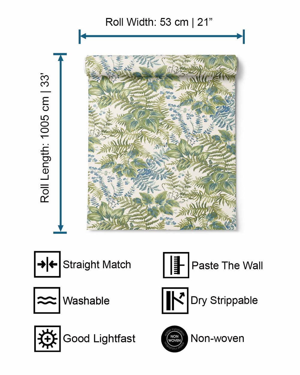 Cream - Sky Blue Hand Painted Foliage Wallpaper R10679