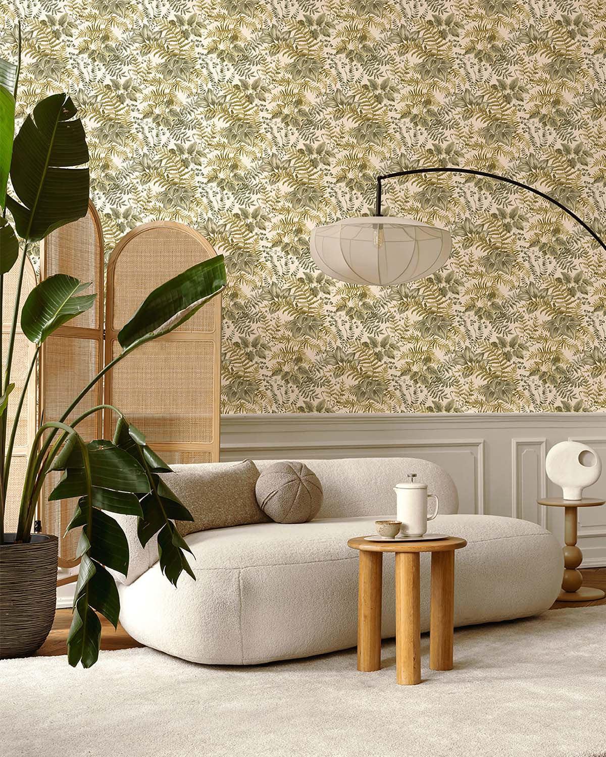 Cream - Ochre Hand Painted Foliage Wallpaper R10680