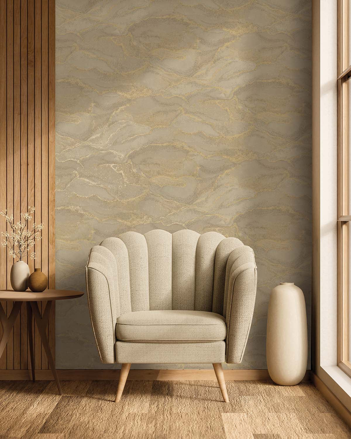 Beige Flowing Abstract River Wallpaper R10685