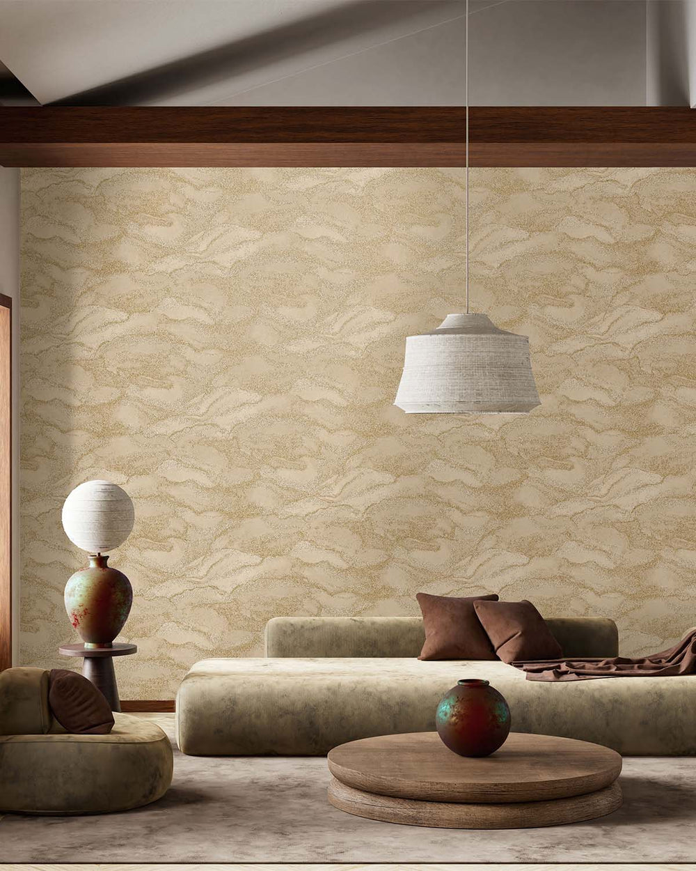 Cream Flowing Abstract River Wallpaper R10686