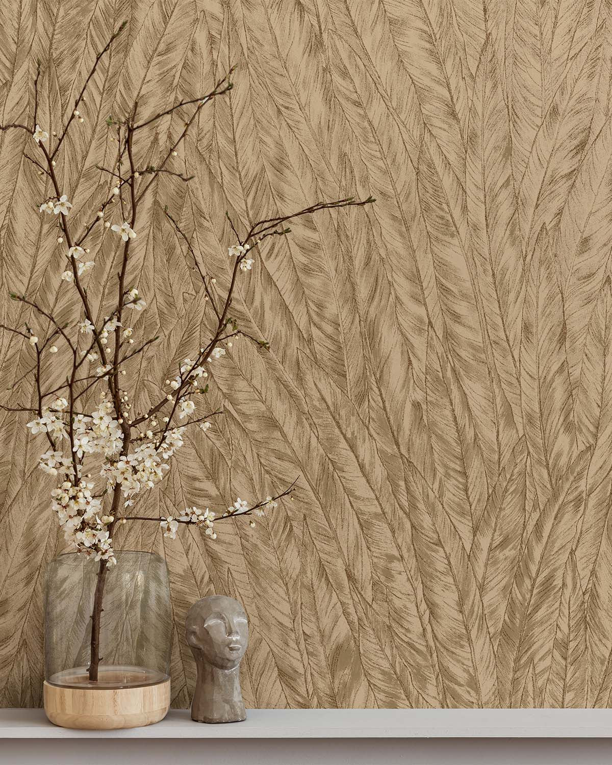 Beige Structured Plume Wallpaper R10694