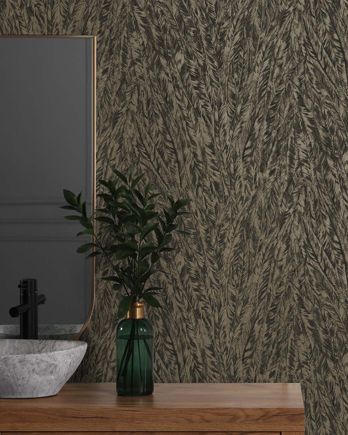 Charcoal Structured Plume Wallpaper R10695