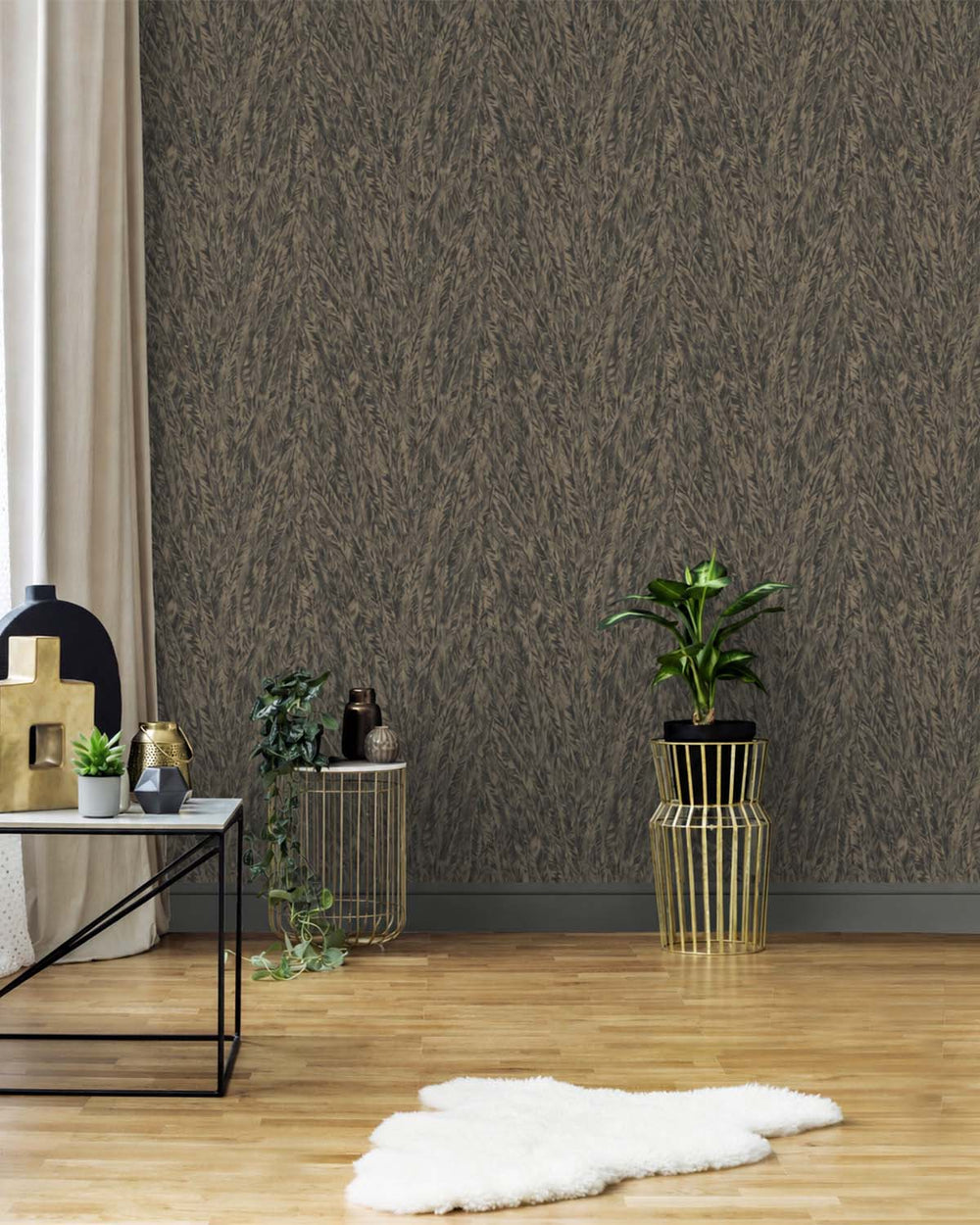 Charcoal Structured Plume Wallpaper R10695
