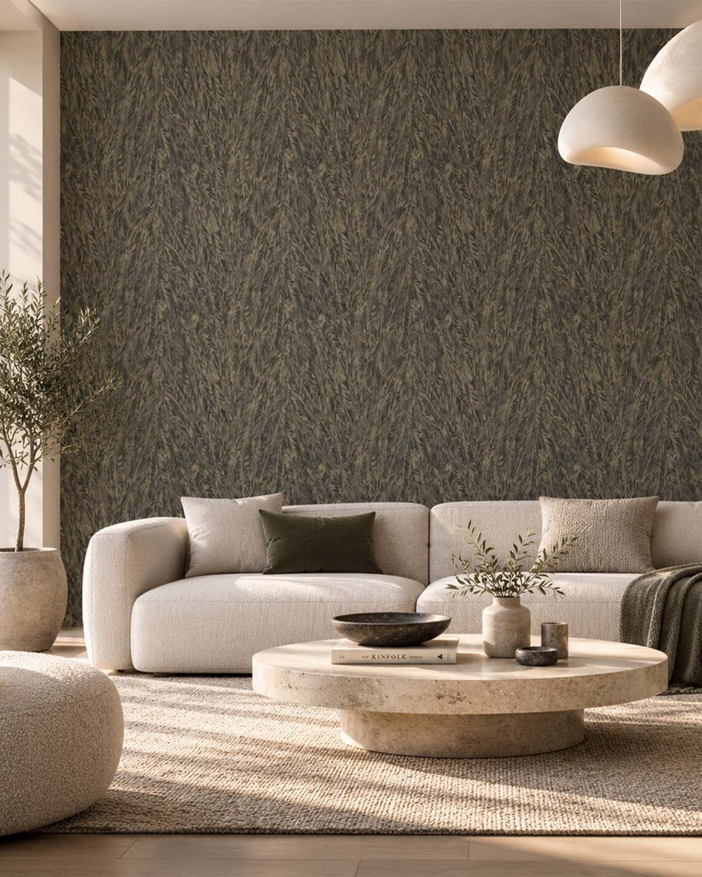 Charcoal Structured Plume Wallpaper R10695