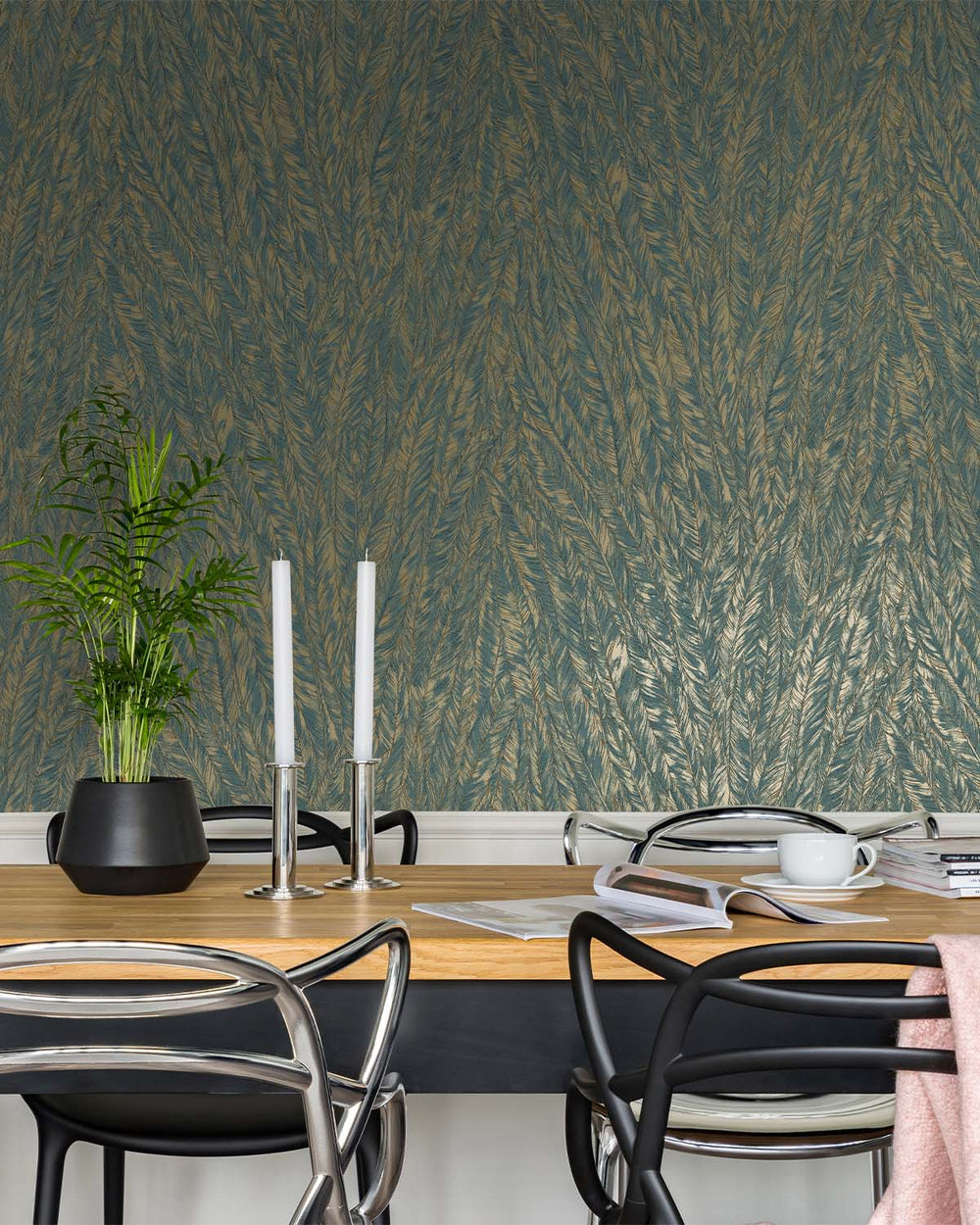 Teal Structured Plume Wallpaper R10696