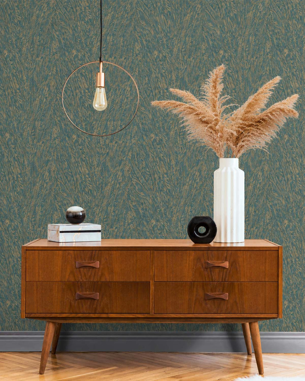 Teal Structured Plume Wallpaper R10696