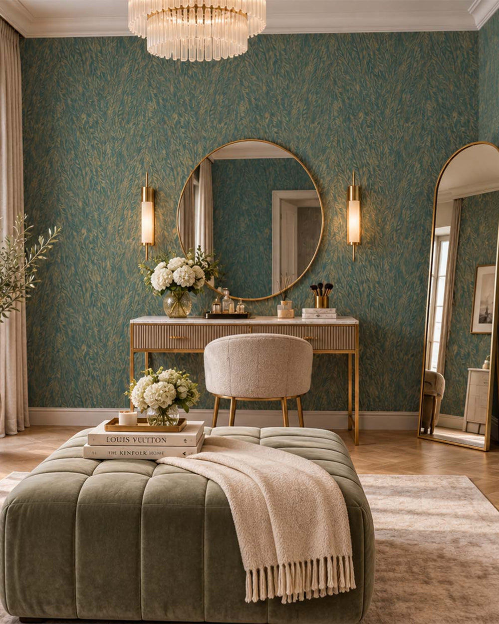 Teal Structured Plume Wallpaper R10696