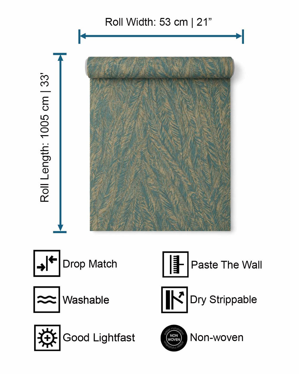 Teal Structured Plume Wallpaper R10696