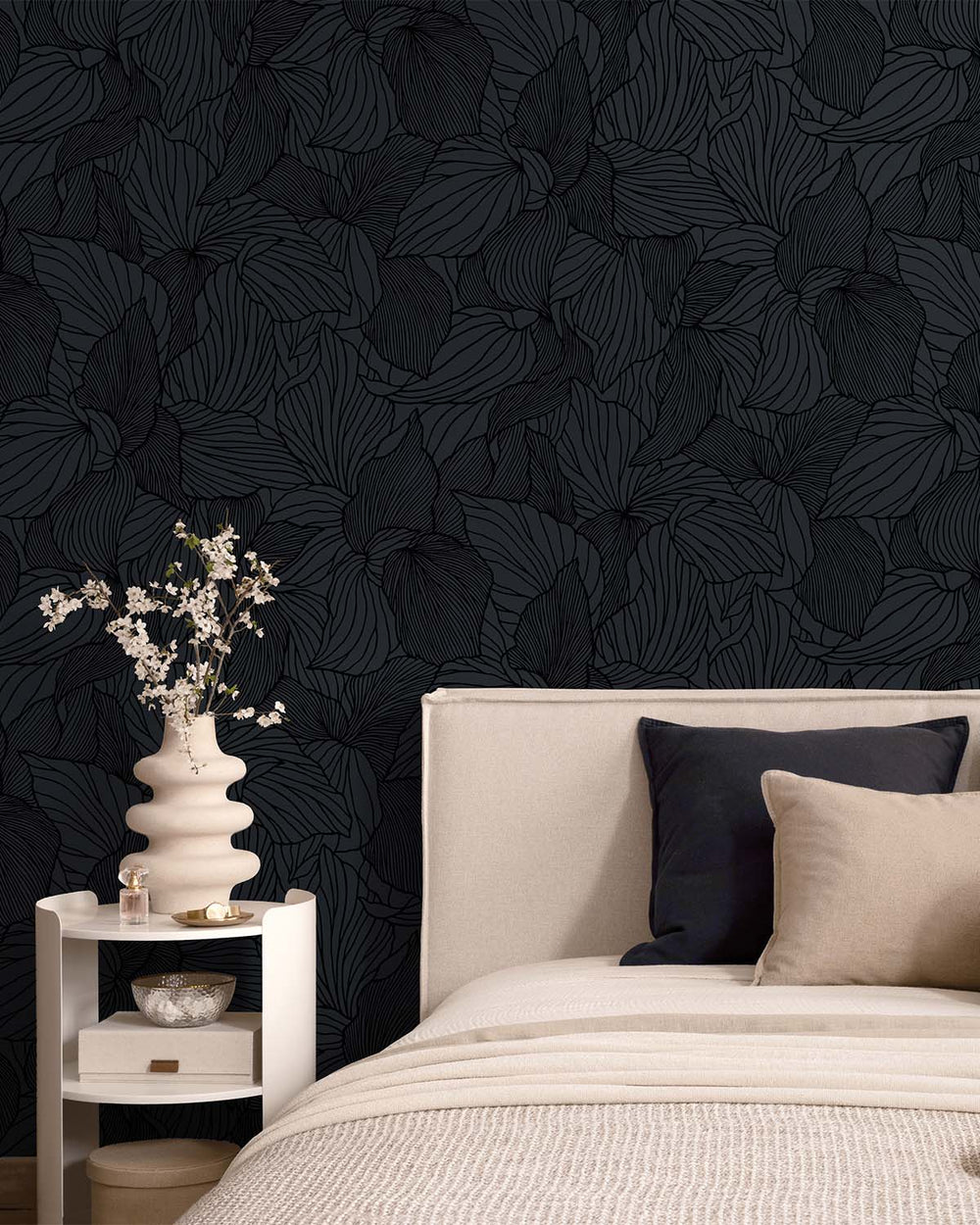Navy Allover Orchid Petals Wallpaper R10699