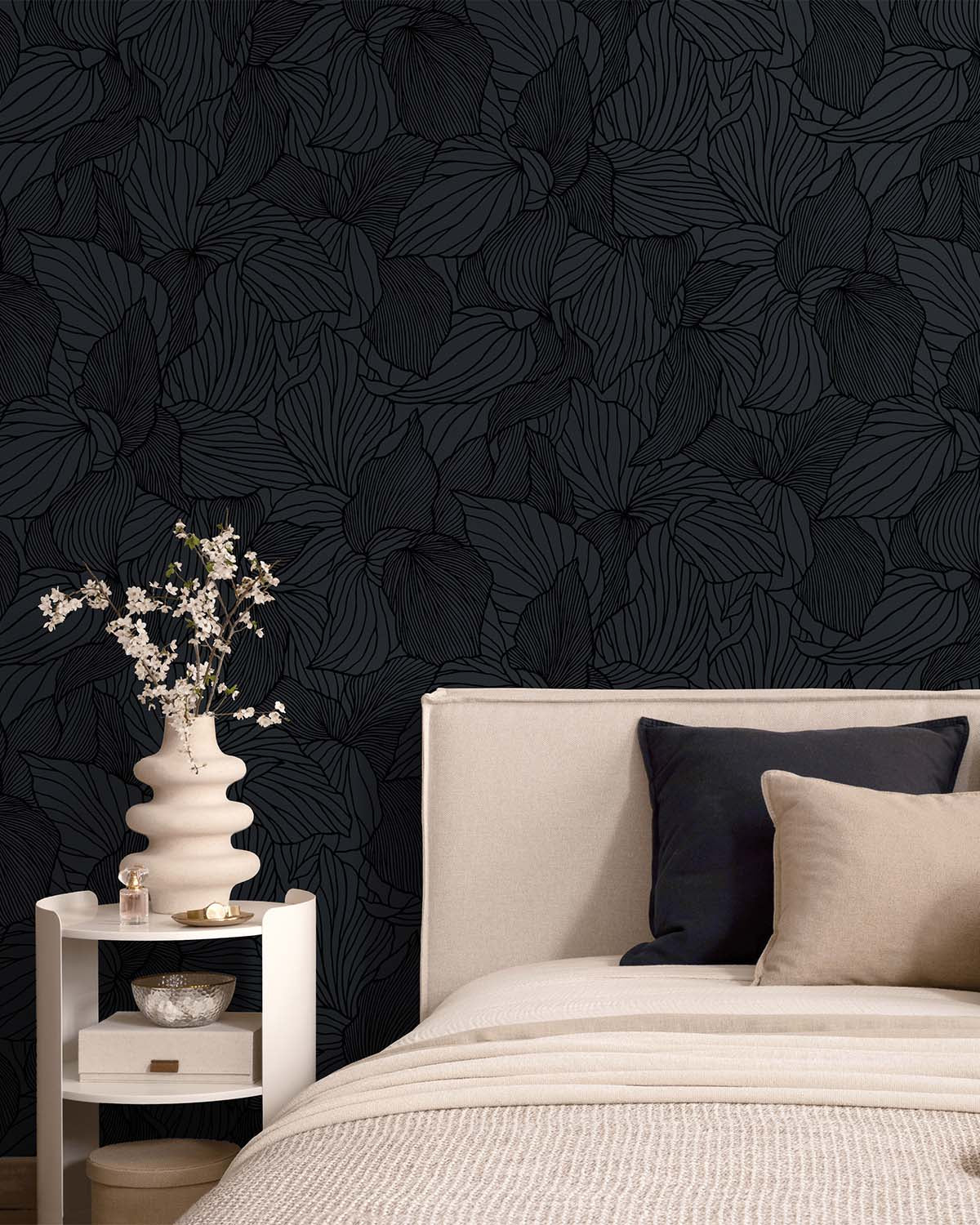 Navy Allover Orchid Petals Wallpaper R10699