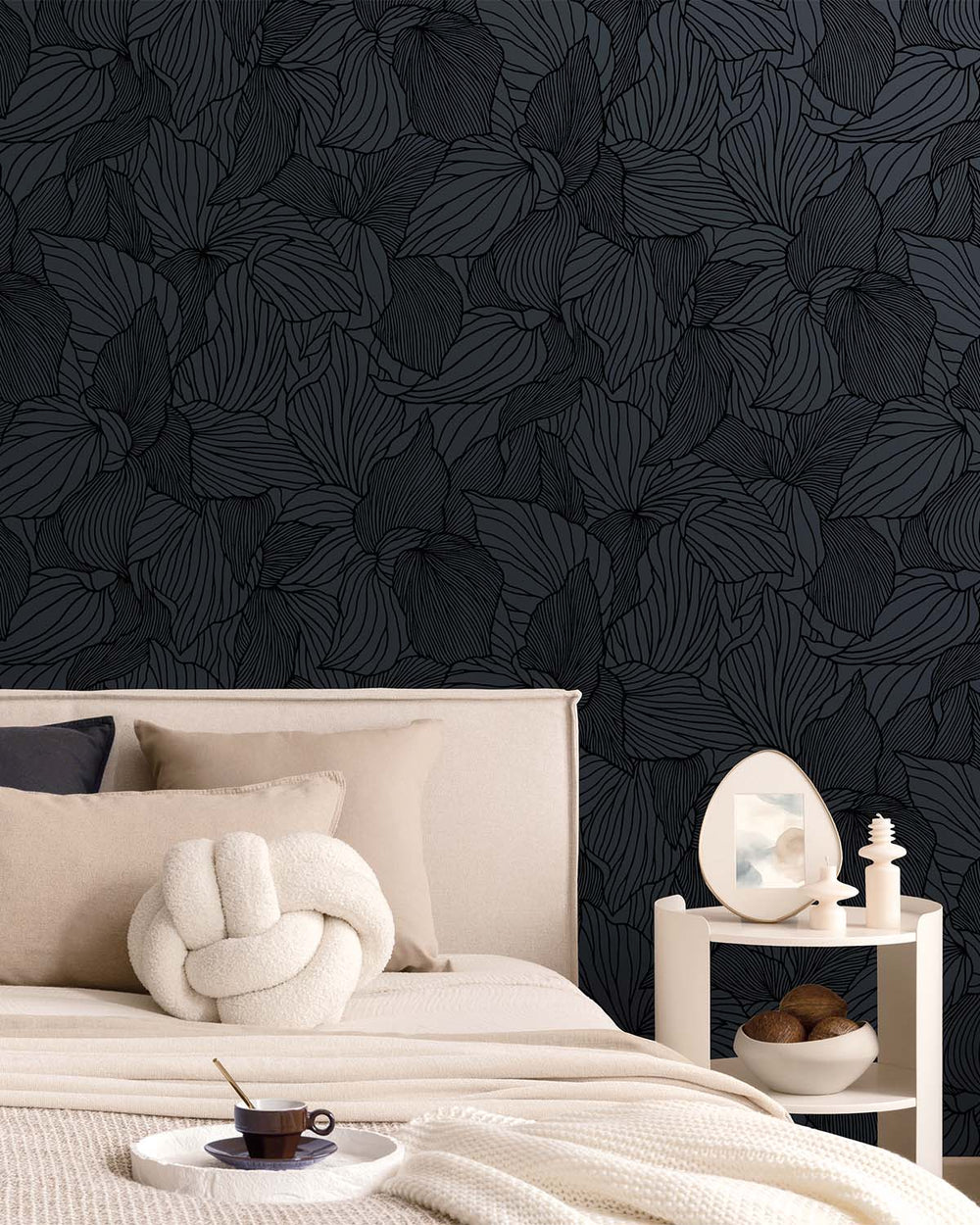 Navy Allover Orchid Petals Wallpaper R10699