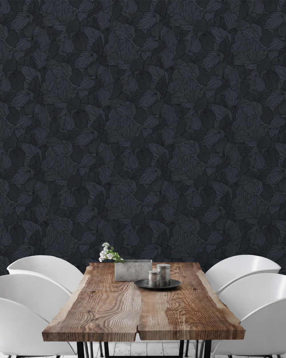 Navy Allover Orchid Petals Wallpaper R10699