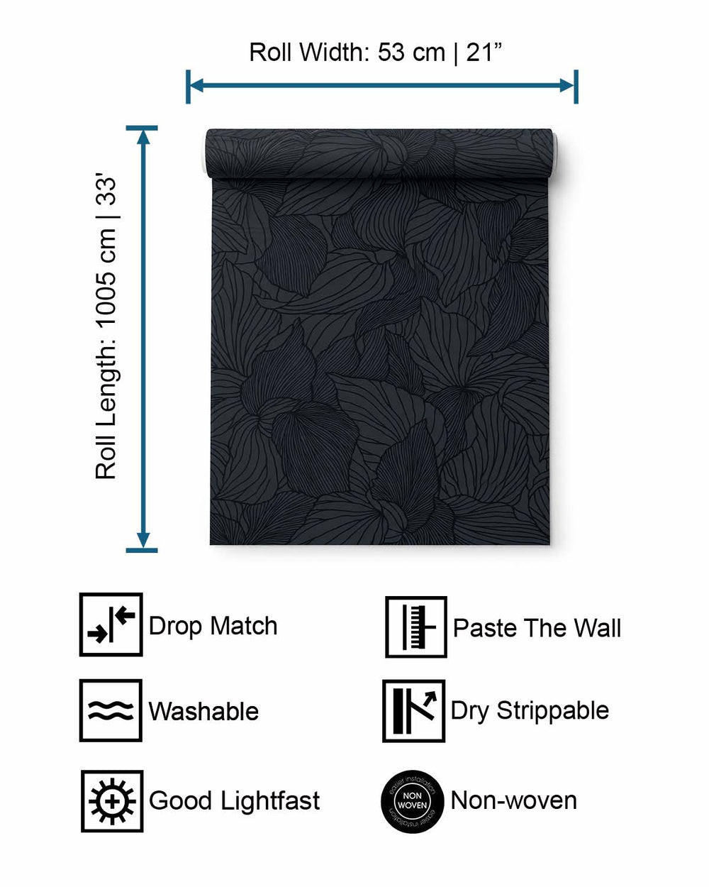 Navy Allover Orchid Petals Wallpaper R10699