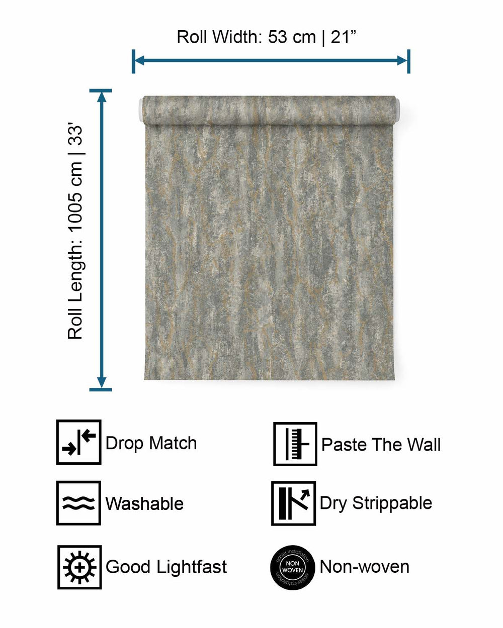 Blue Grey Faux Plaster-Marble Wallpaper R10700