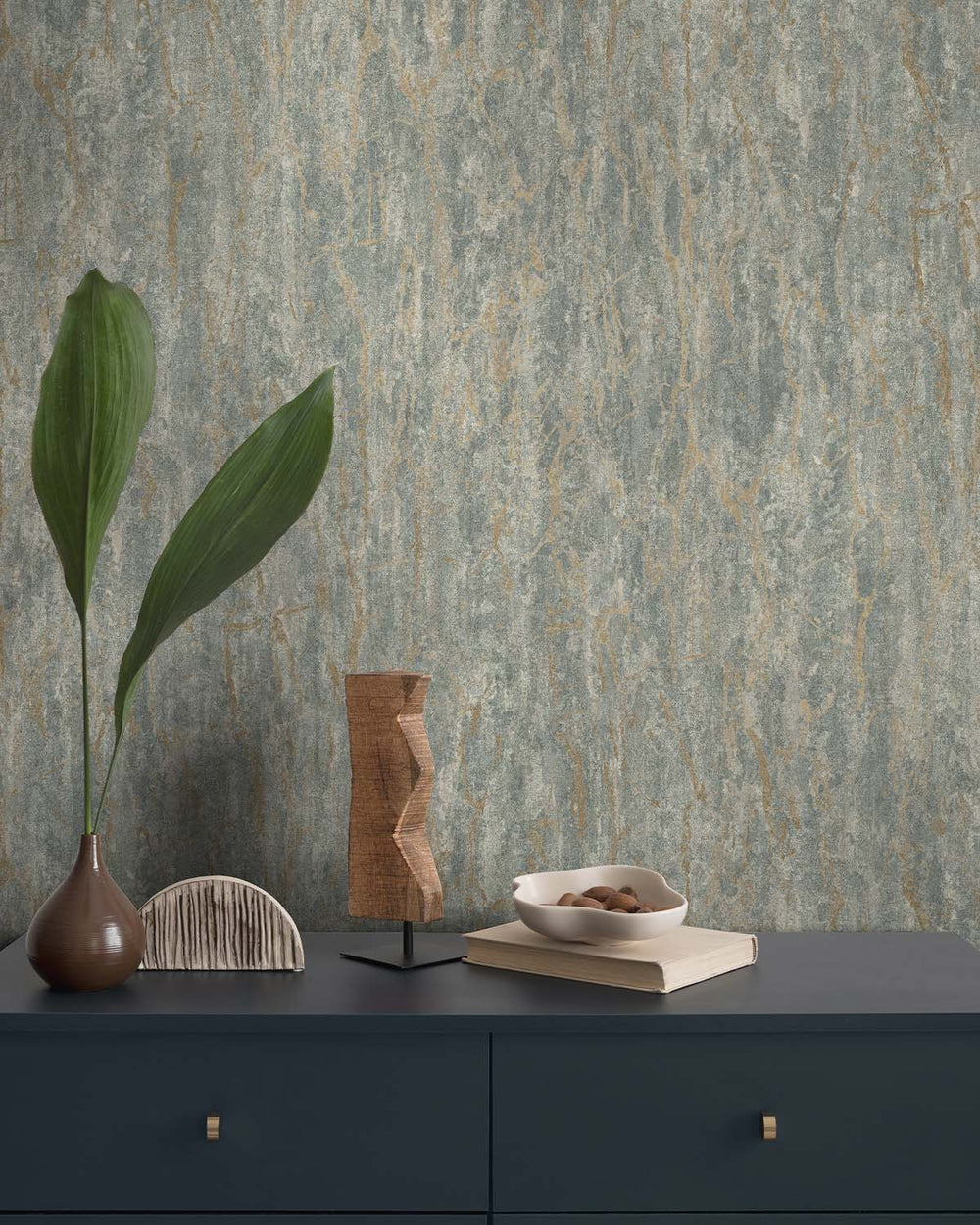 Blue Grey Faux Plaster-Marble Wallpaper R10700
