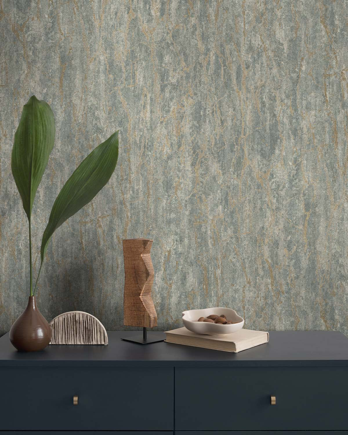 Blue Grey Faux Plaster-Marble Wallpaper R10700
