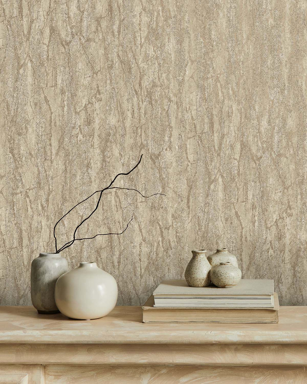 Cream Faux Plaster-Marble Wallpaper R10701