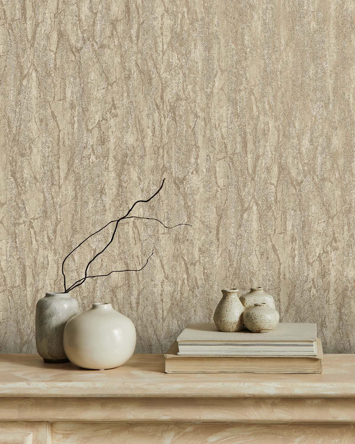 Cream Faux Plaster-Marble Wallpaper R10701
