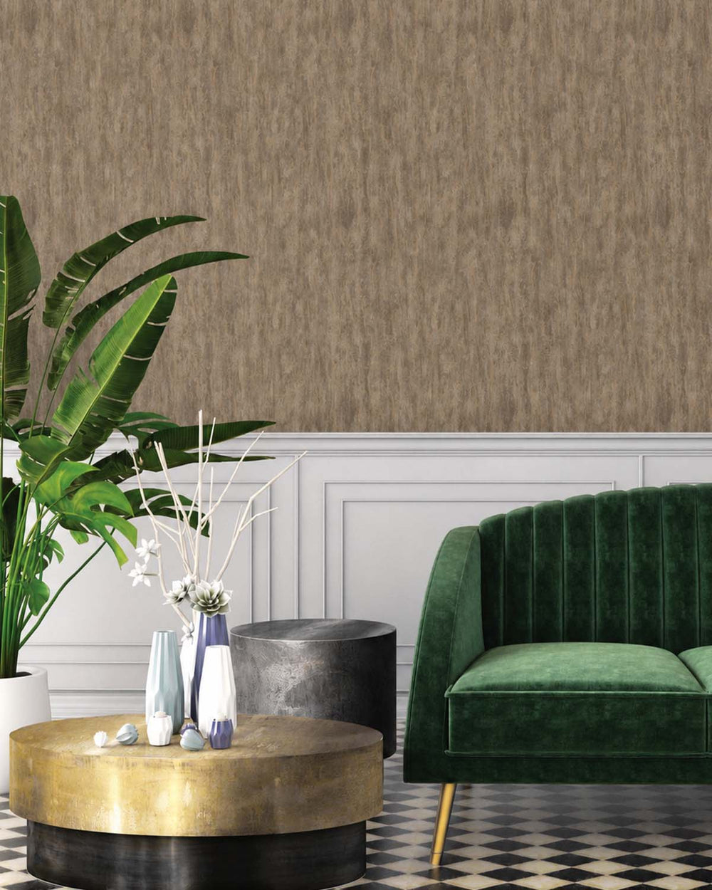 Umber Faux Plaster-Marble Wallpaper R10702