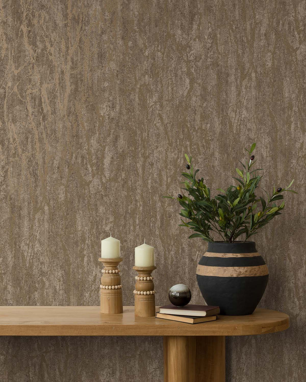 Umber Faux Plaster-Marble Wallpaper R10702
