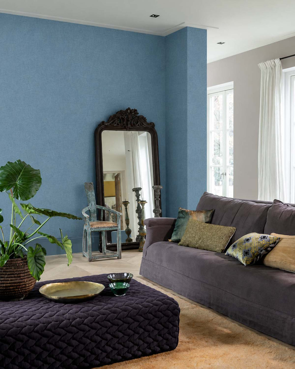 Blue Grey Faux Organic Cross-Hatch Wallpaper R10716