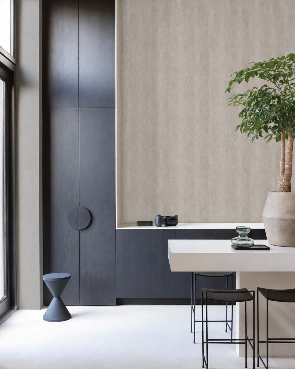Greige Modern Faux Linen Wallpaper R10719