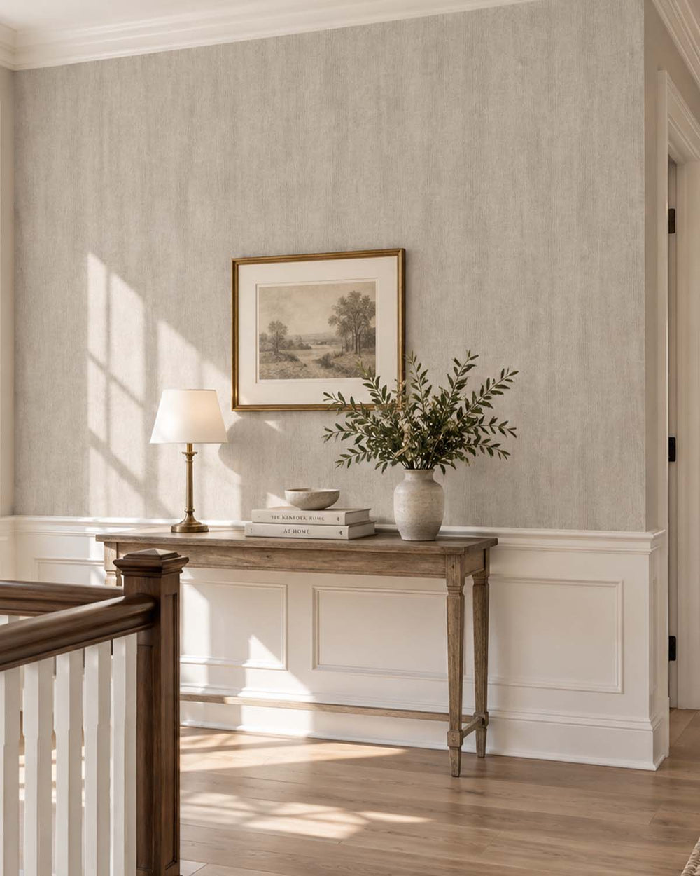 Greige Modern Faux Linen Wallpaper R10719