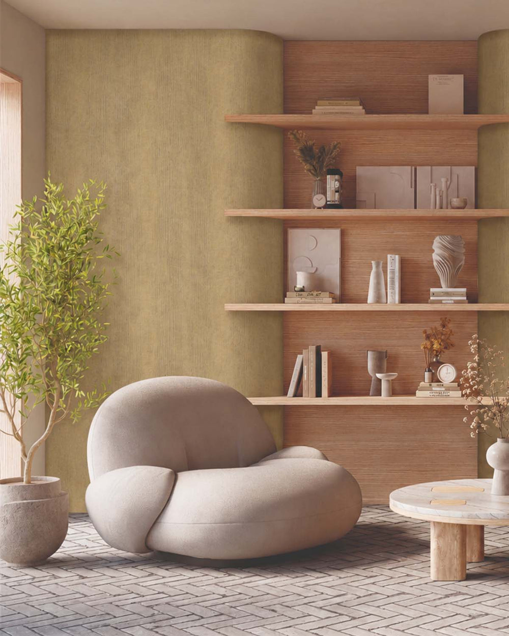Alluring Umber Modern Faux Linen Wallpaper R10723