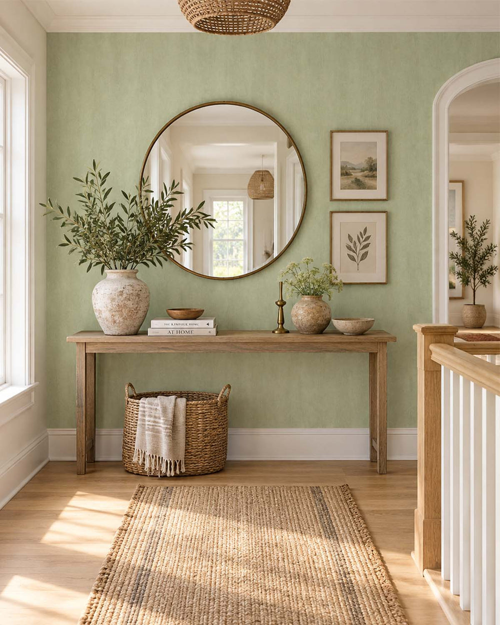 Norwich Green Modern Faux Linen Wallpaper R10724