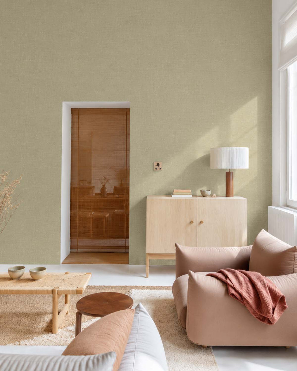 Cargo Green Faux Linen Textured Wallpaper R10740