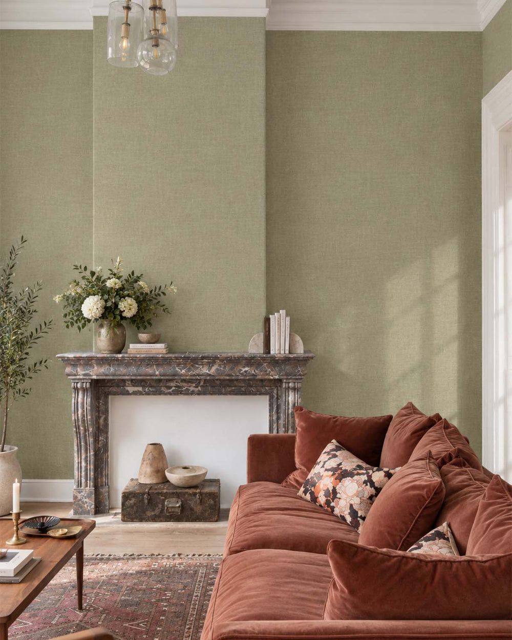 Cargo Green Faux Linen Textured Wallpaper R10740