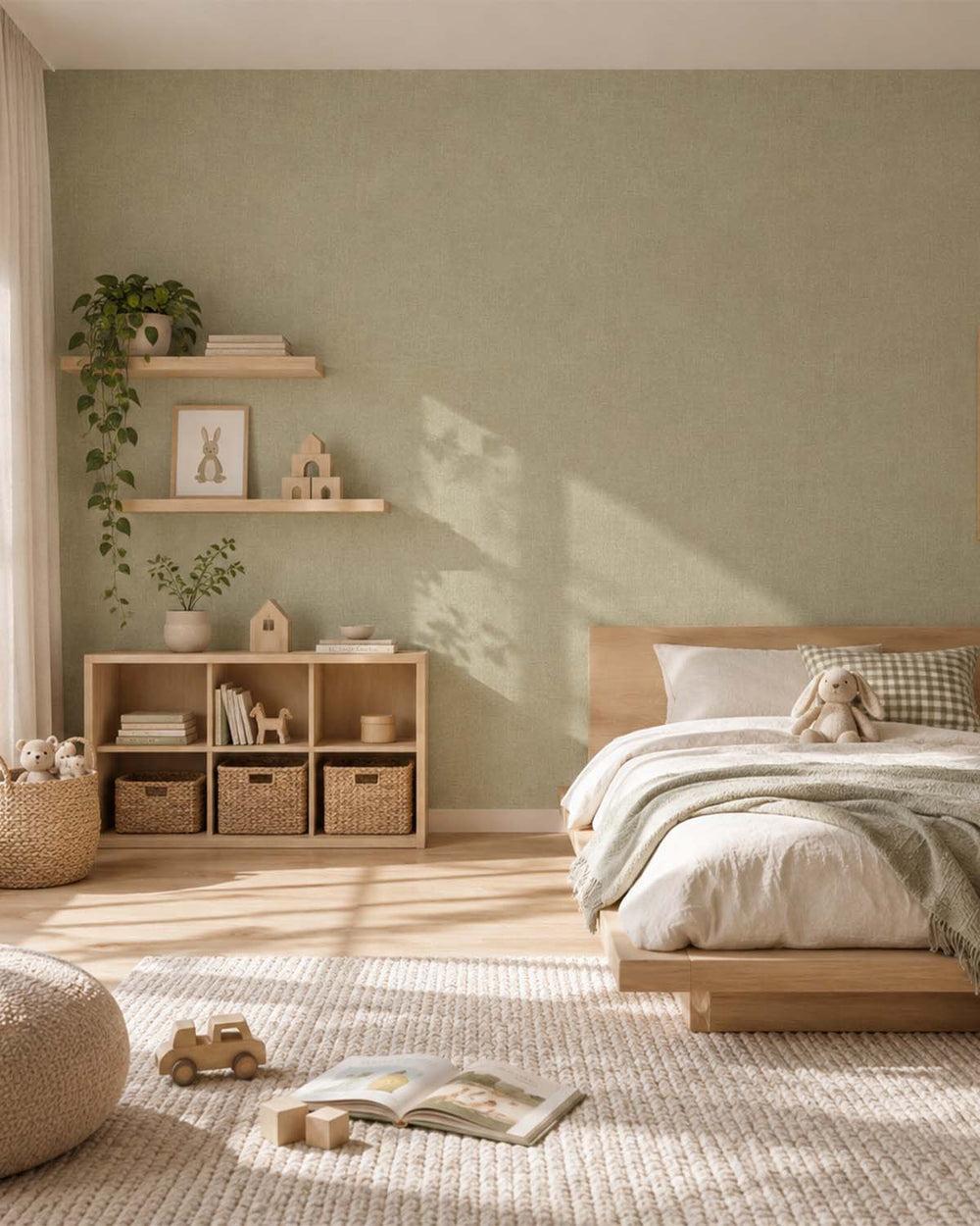 Cargo Green Faux Linen Textured Wallpaper R10740