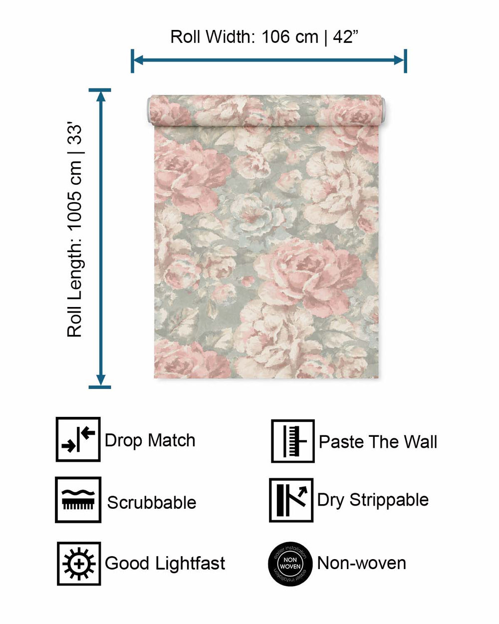 Grey Jade English Cottage Garden Floral Wallpaper R10759