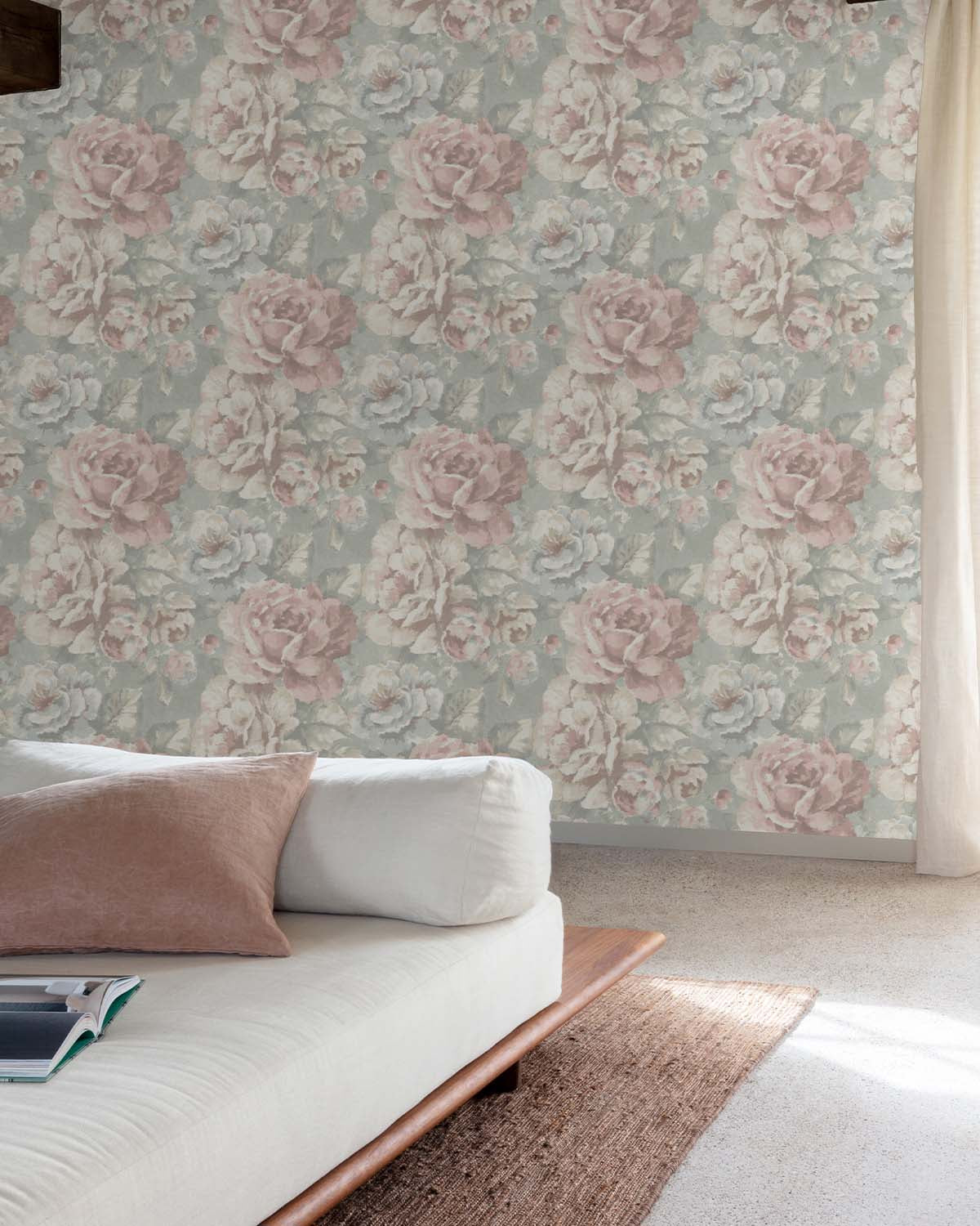 Grey Jade English Cottage Garden Floral Wallpaper R10759