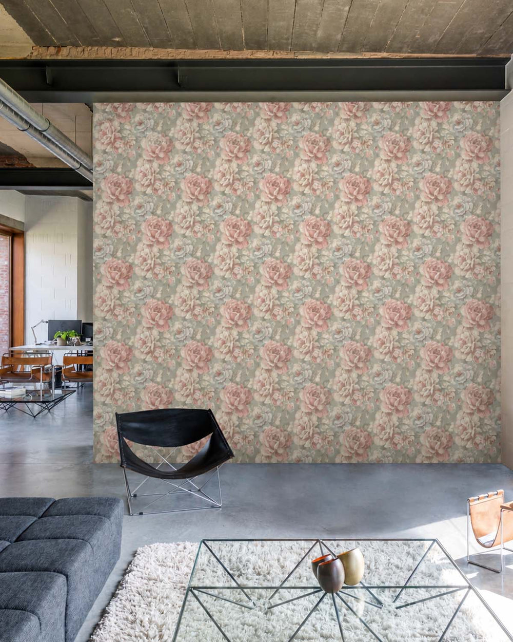 Grey Jade English Cottage Garden Floral Wallpaper R10759