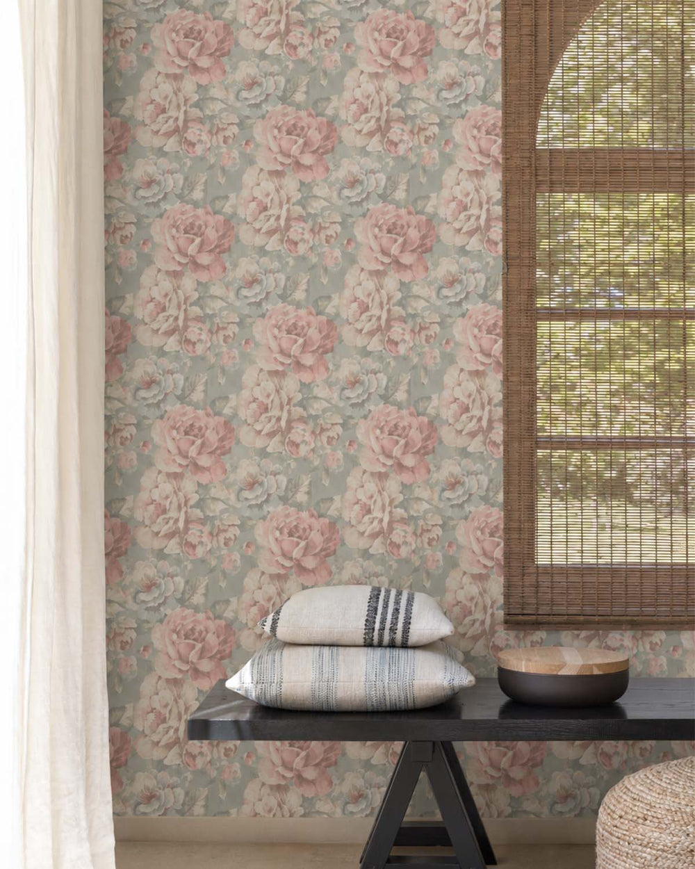 Grey Jade English Cottage Garden Floral Wallpaper R10759